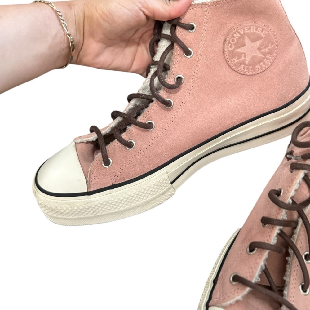 CONVERSE All-Star Platform Suede Leather Sherpa Pink High-Top Sneakers - Picture 11 of 14